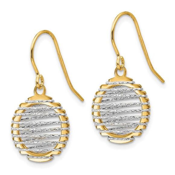 13mm Wire Wrapped Dangle Earrings in 14k Yellow and White Gold - Picture 2 of 5
